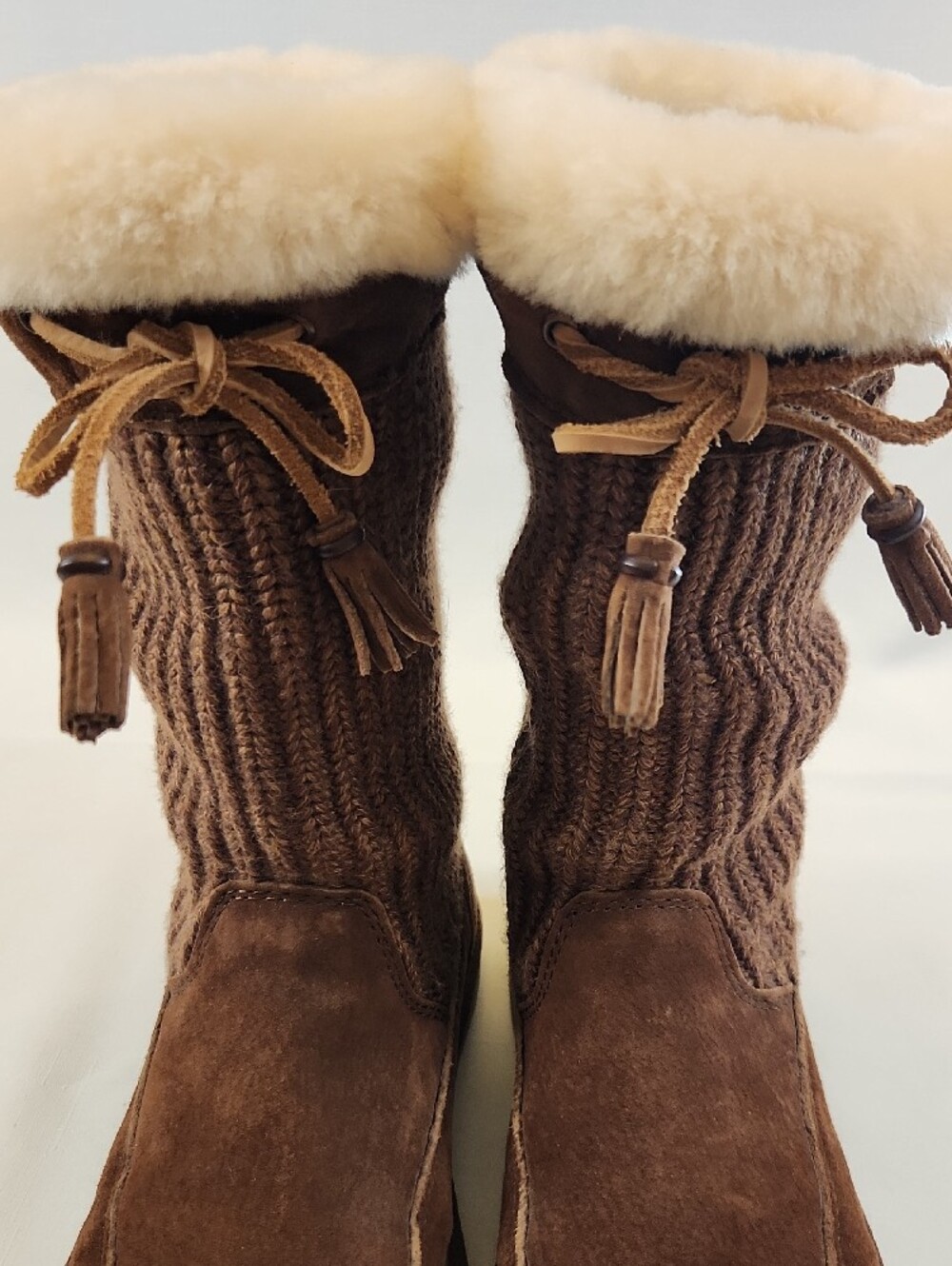 Ugg Women’s Brown Knit Shearling-Trim Winter Boots - Picture 9 of 10